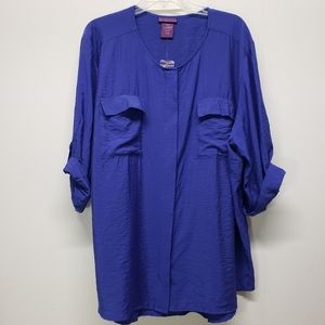Woman Plus Long Sleeve Button Front Shirt Blouse Size 20/22W Clematis Blue New